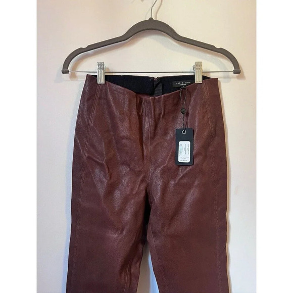 Rag & Bone Simone Lamb Leather Pants Women's 4 Stretchy NWT Brown - Picture 6 of 11
